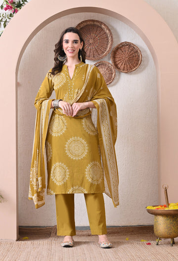 VBA Mustered Straight Kurta Pent Set