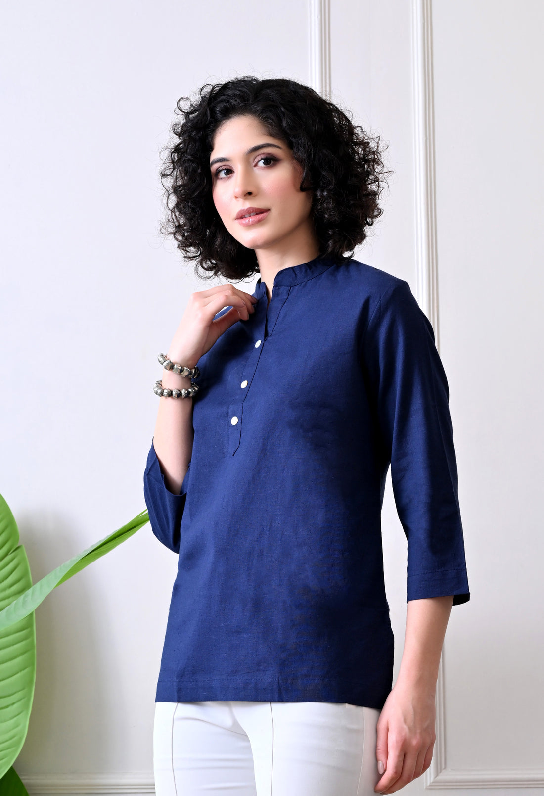 Navy Blue Airy Solid Linen Comfortable Short Kurta