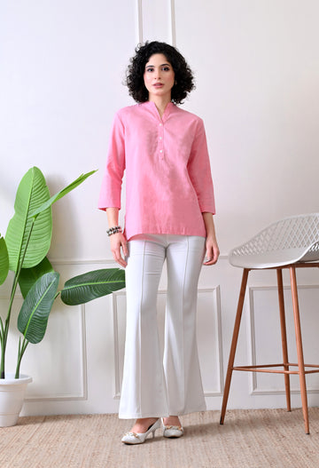 Light Pink Airy Solid Linen Comfortable Short Kurta