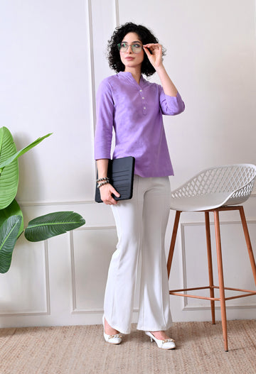 Purple Solid Linen Comfortable Short Kurta