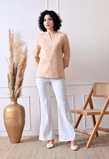Beige Solid Linen Comfortable Short Kurta