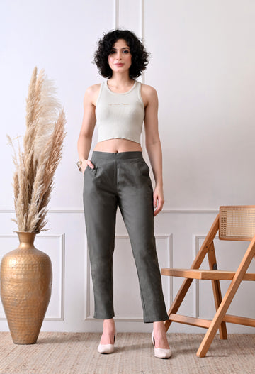 Grey Everyday Solid Airy Linen Cotton Pant