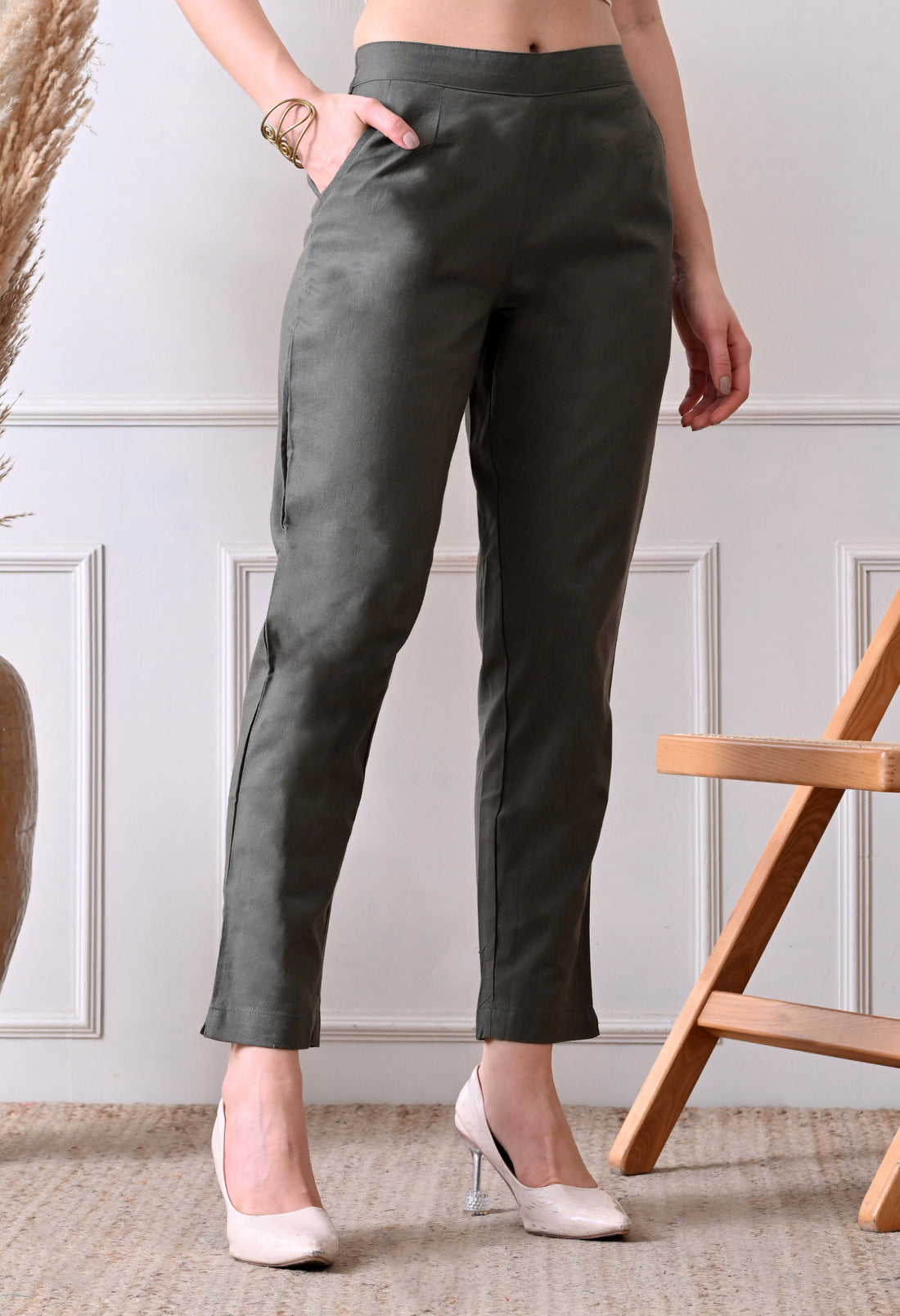 Grey Everyday Solid Airy Linen Cotton Pant
