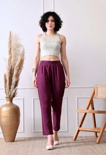 Maroon Everyday Solid Airy Linen Cotton Pant