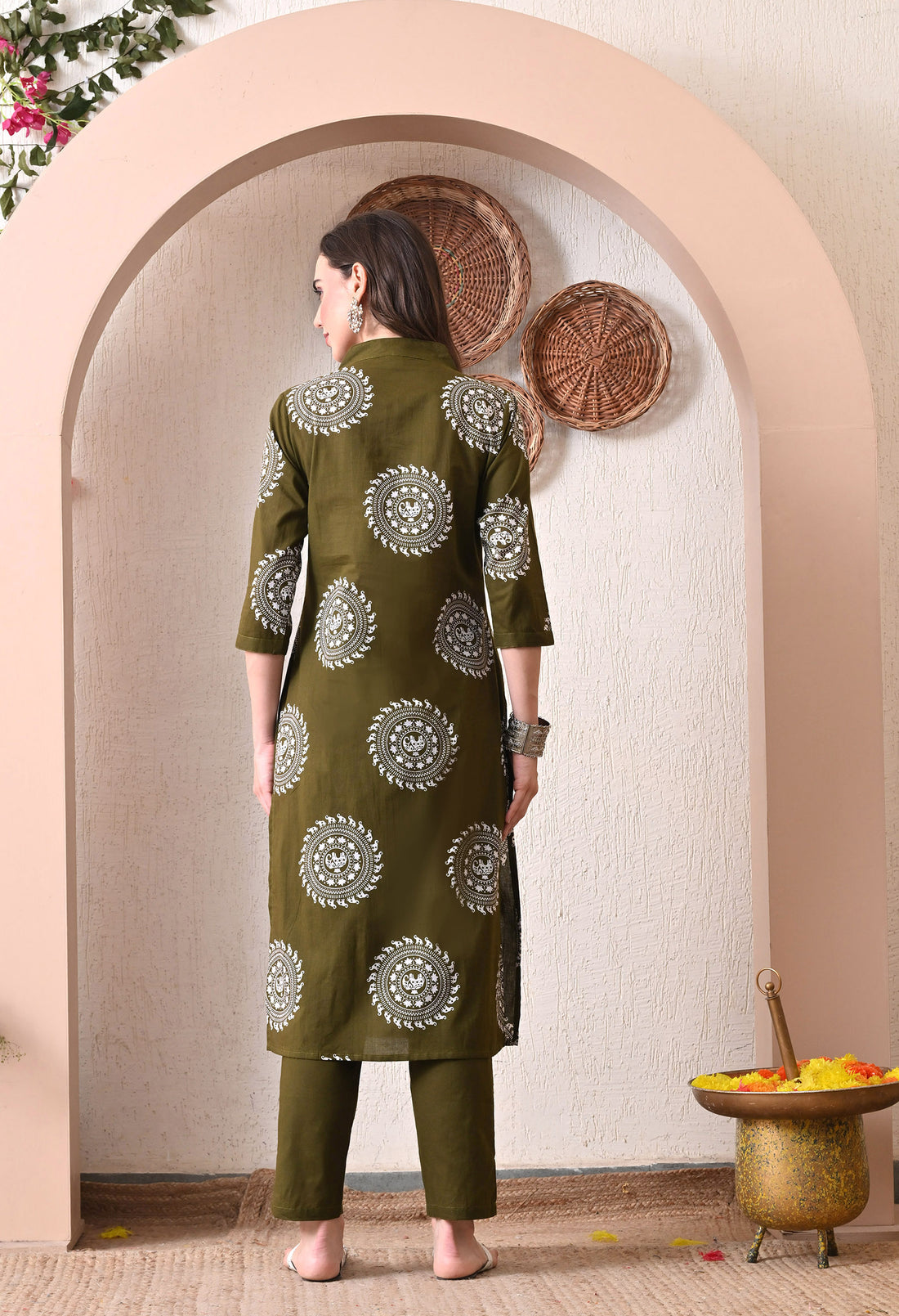 VBA Mehndi Green Cotton Kurta Set