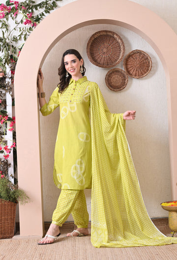 VBA Lemon Yellow Straight Cotton Pant Set