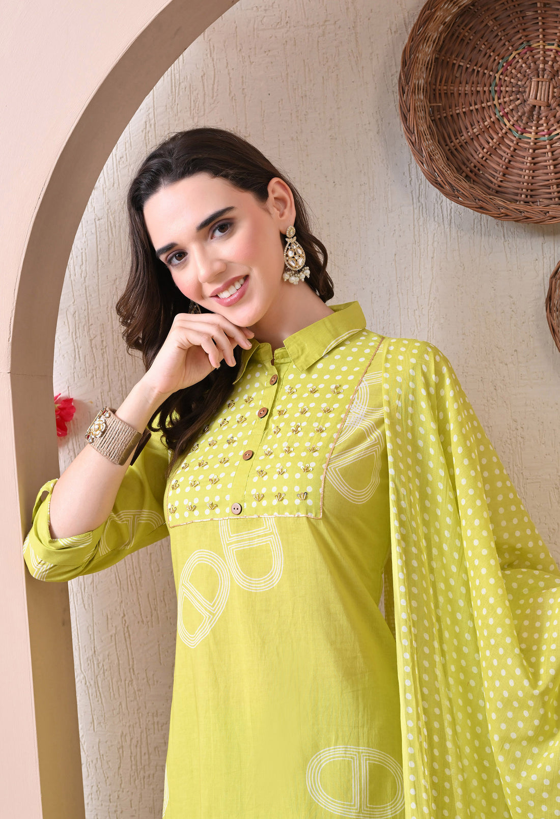 VBA Lemon Yellow Straight Cotton Pant Set