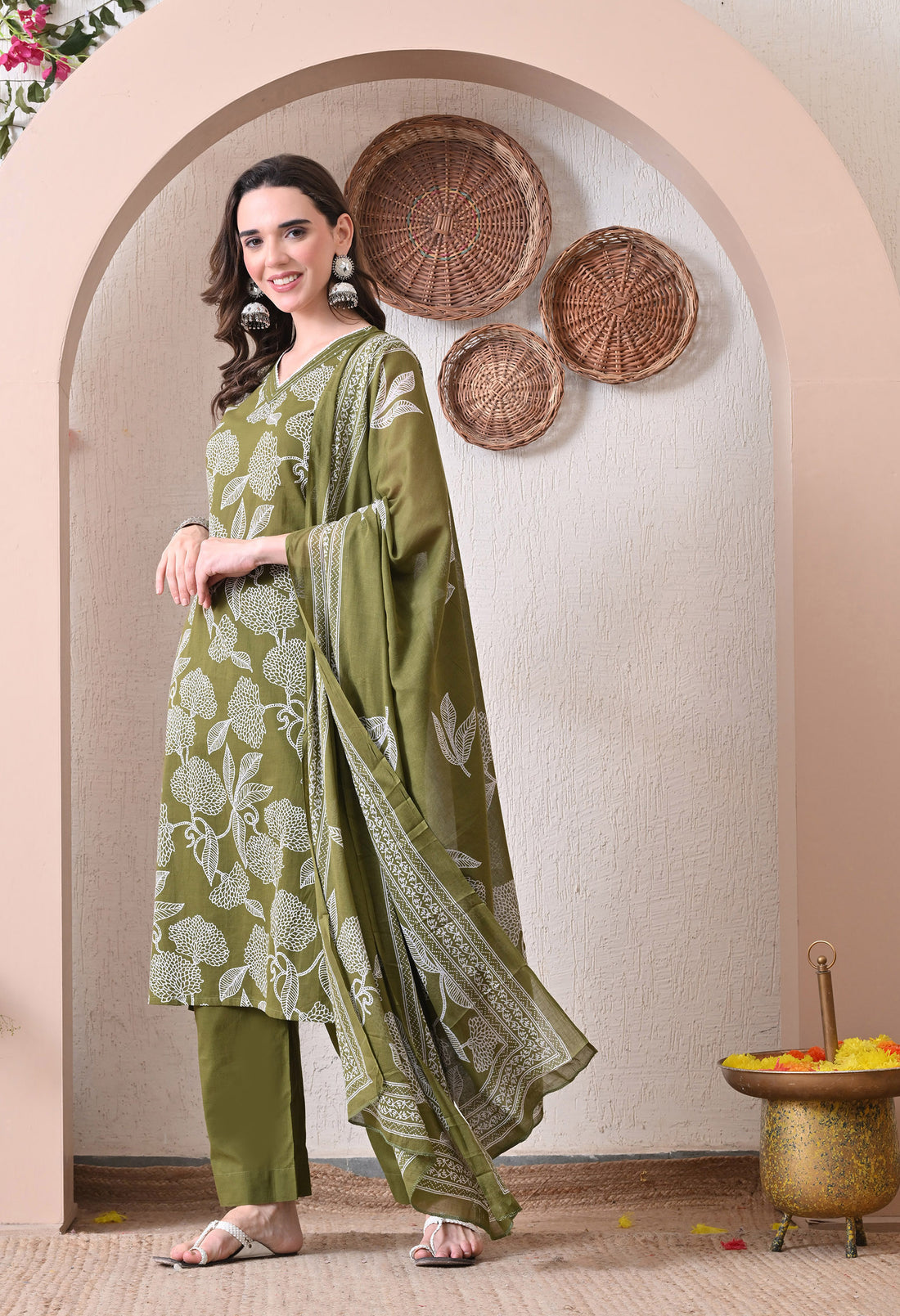 VBA Mehndi Green Sleeveless Kurta Pent Set