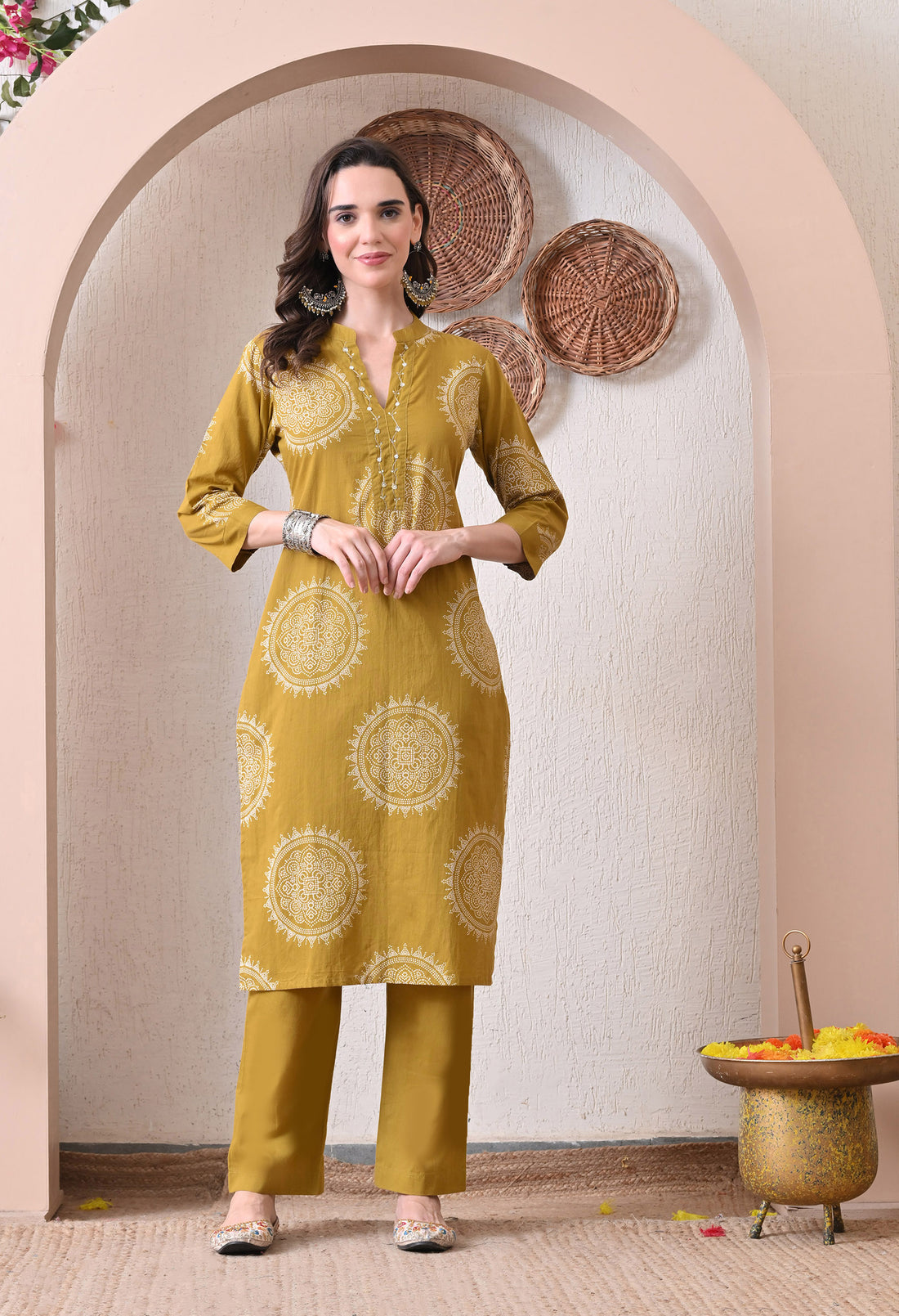 VBA Mustered Straight Kurta Pent Set