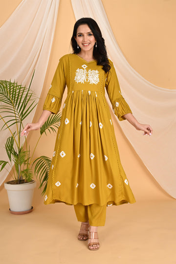 Mustard Flower embroidery kurta set