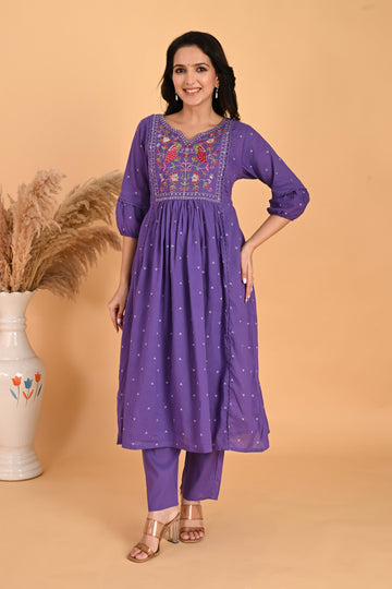 Purple Peacock embroidery kurta set