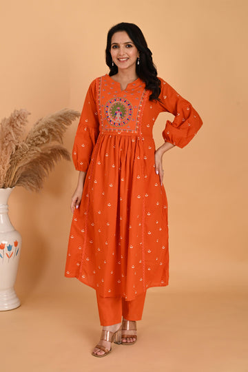 Orange Peacock kurta set
