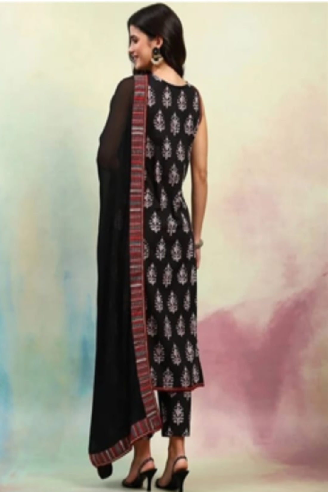 VBA Black Cotton Sleeveless Pure Cotton Kurta Set