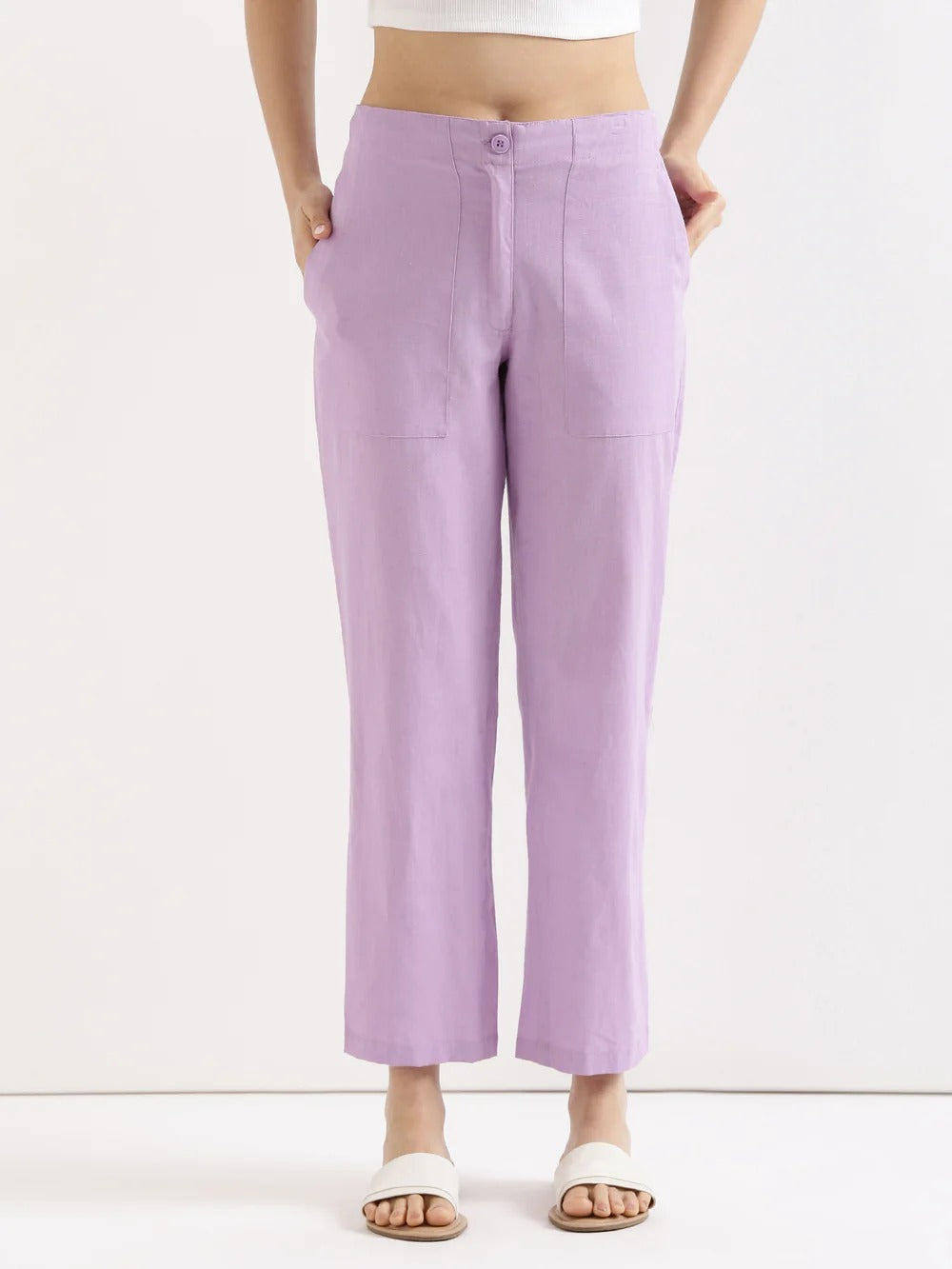 Lilac Everyday Solid Airy Linen Cotton Pant