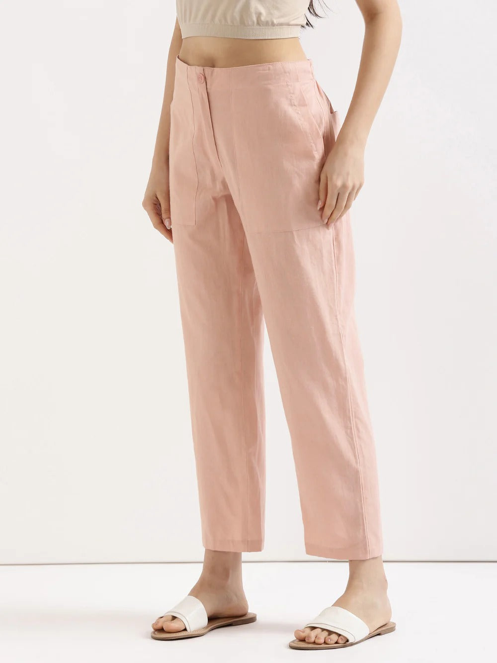 Salmon Pink Everyday Solid Airy Linen Cotton Pant