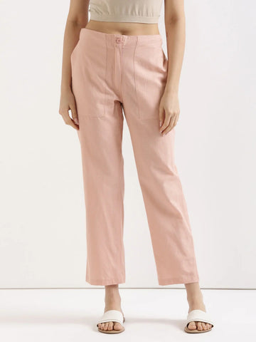 Salmon Pink Everyday Solid Airy Linen Cotton Pant