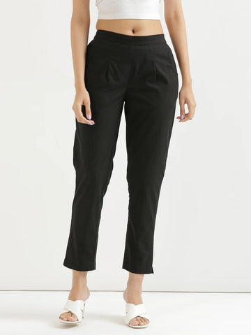 Black Everyday Solid Airy Linen Cotton Pant