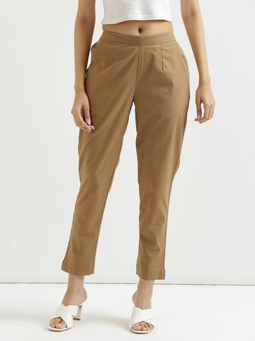 Coffee Brown Everyday Solid Airy Linen Cotton Pant