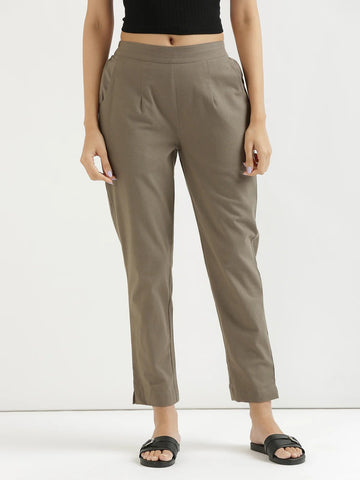 Grey Everyday Solid Airy Linen Cotton Pant