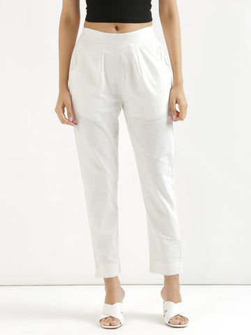 White Everyday Solid Airy Linen Cotton Pant