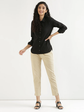 Black Airy Solid Linen Comfortable Short Kurta
