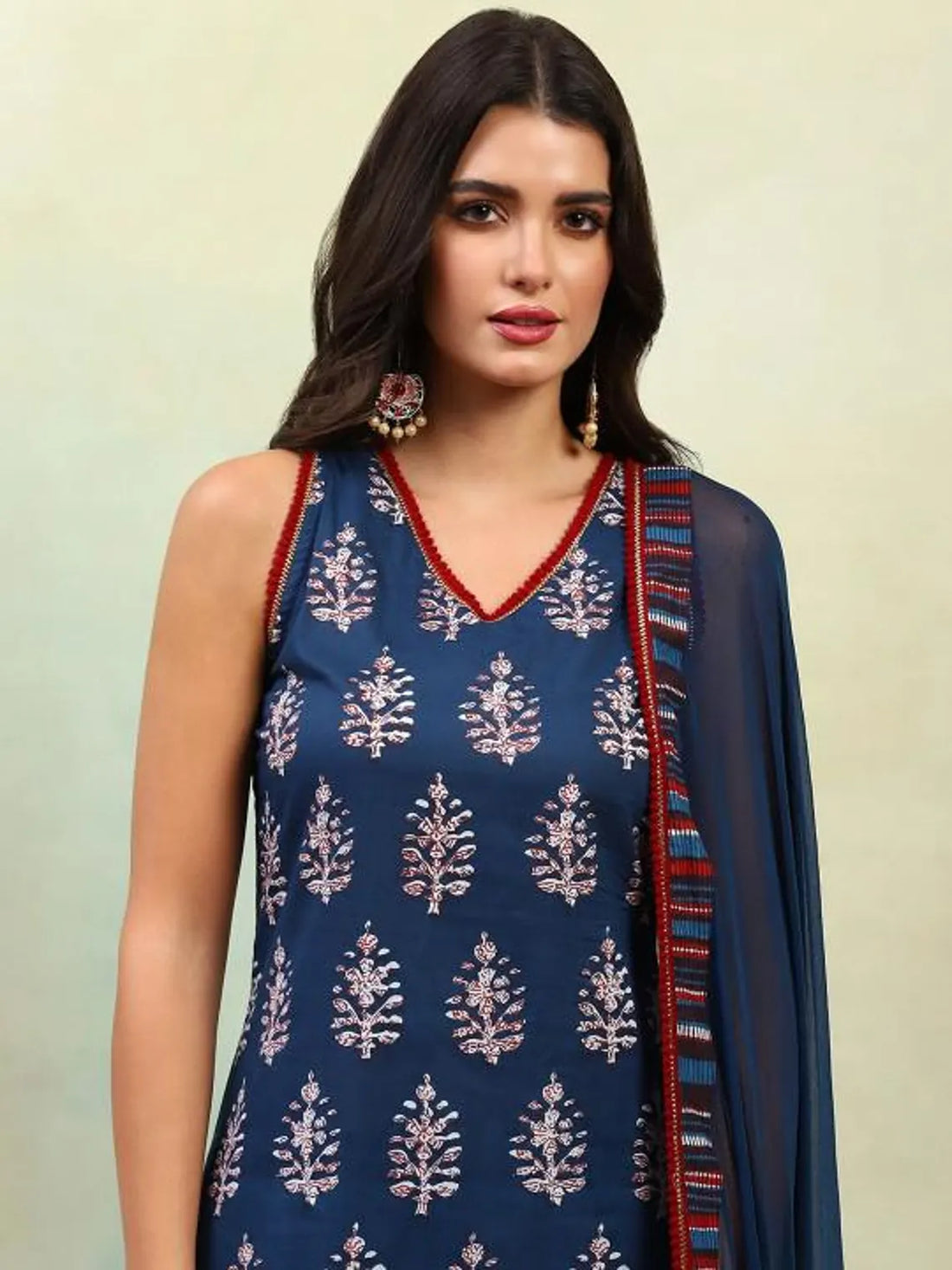 VBA Navy Blue Cotton Sleeveless Pure Cotton Kurta Set