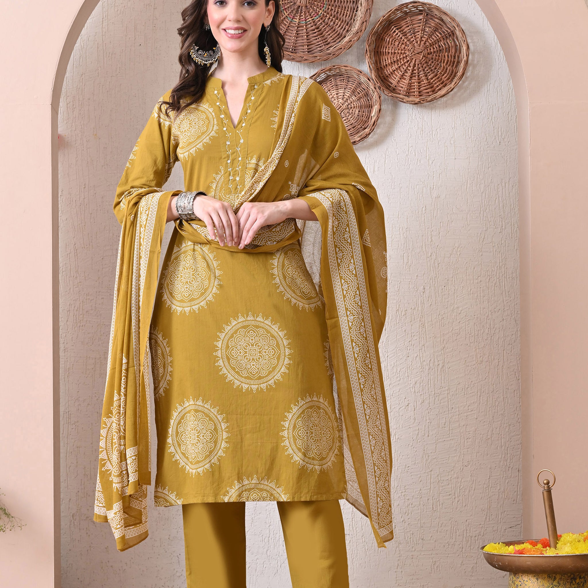 VBA Mustered Straight Kurta Pent Set