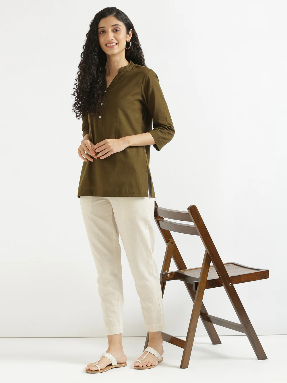 Black & Olive Green Airy Solid Linen Comfortable Short Kurta For Women Combo