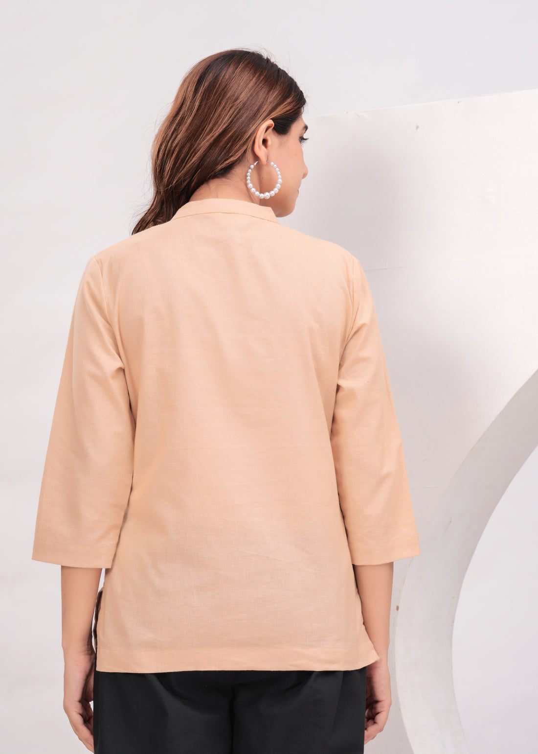 Beige Solid Linen Comfortable Short Kurta