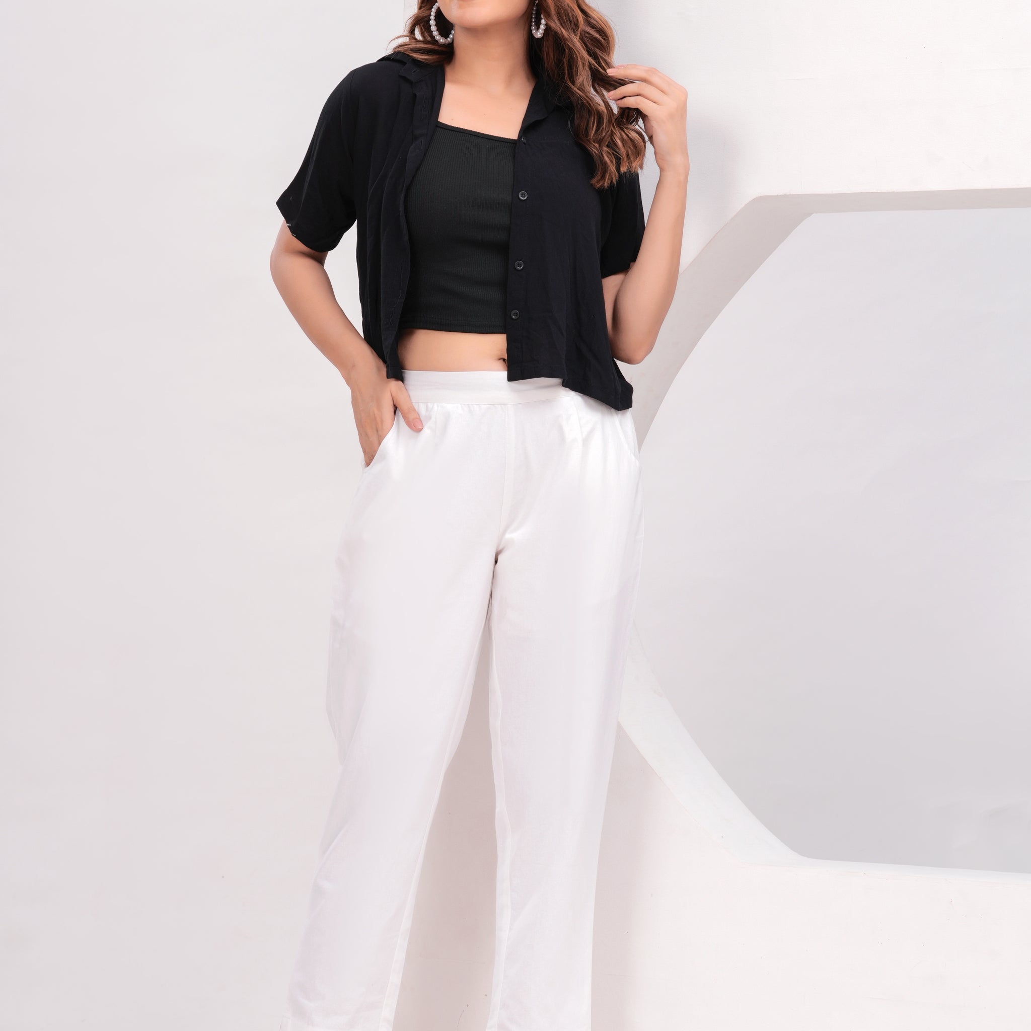 White Everyday Solid Airy Linen Cotton Pant