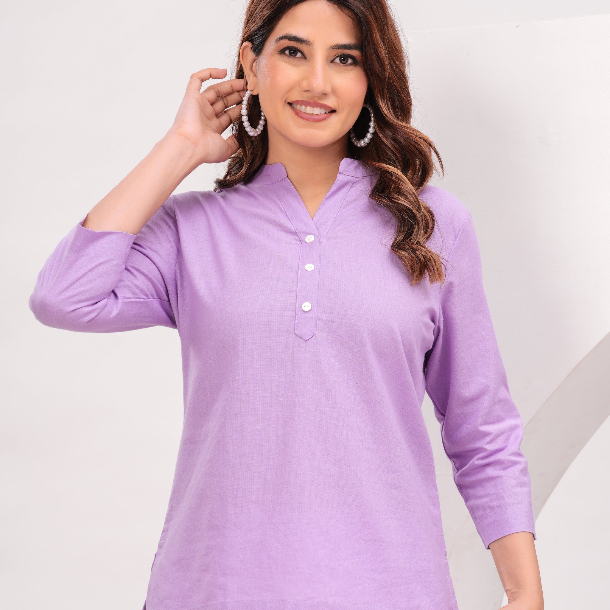 Purple Solid Linen Comfortable Short Kurta