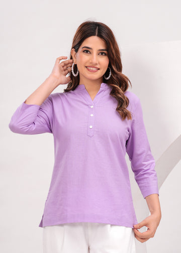 Purple Solid Linen Comfortable Short Kurta