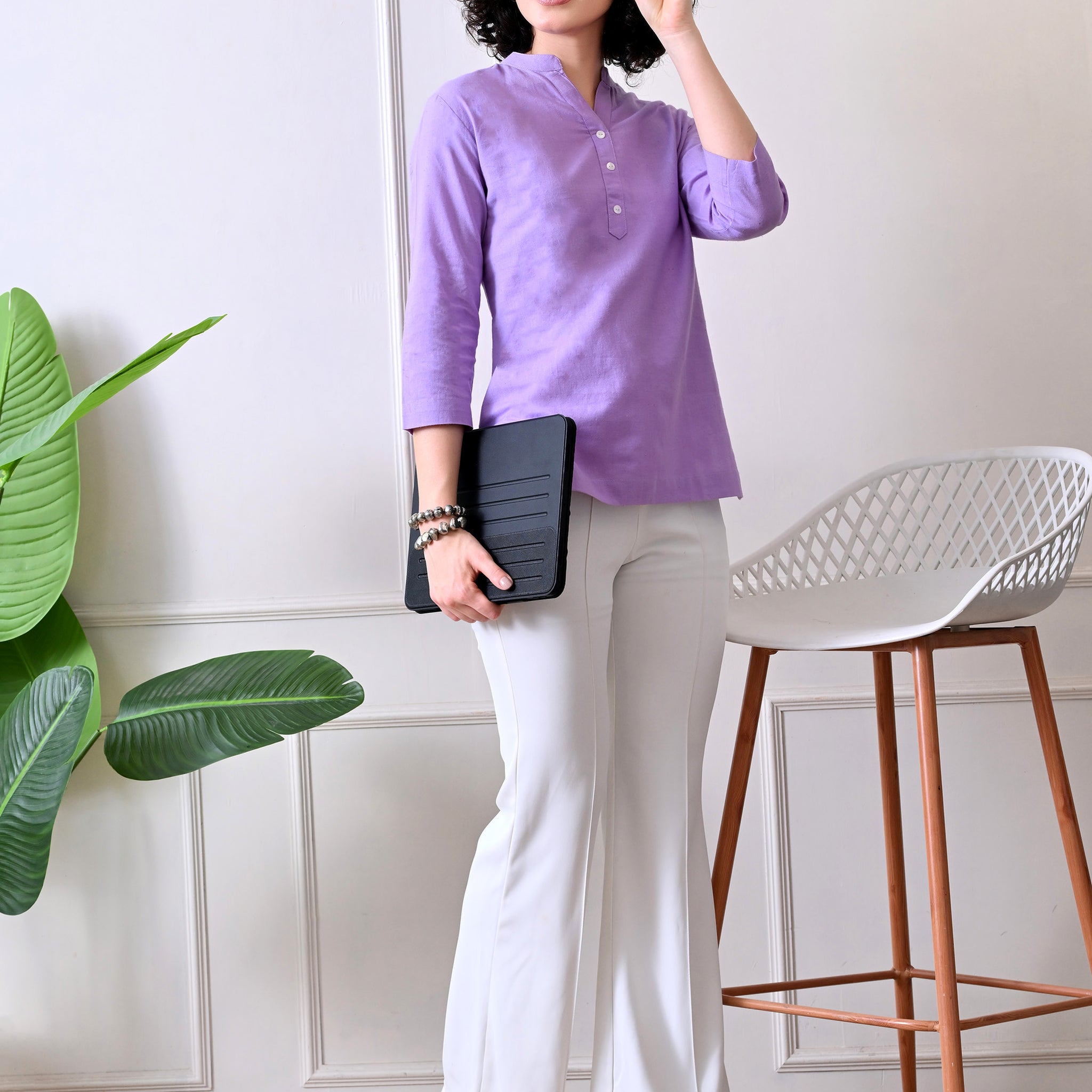 Purple Solid Linen Comfortable Short Kurta