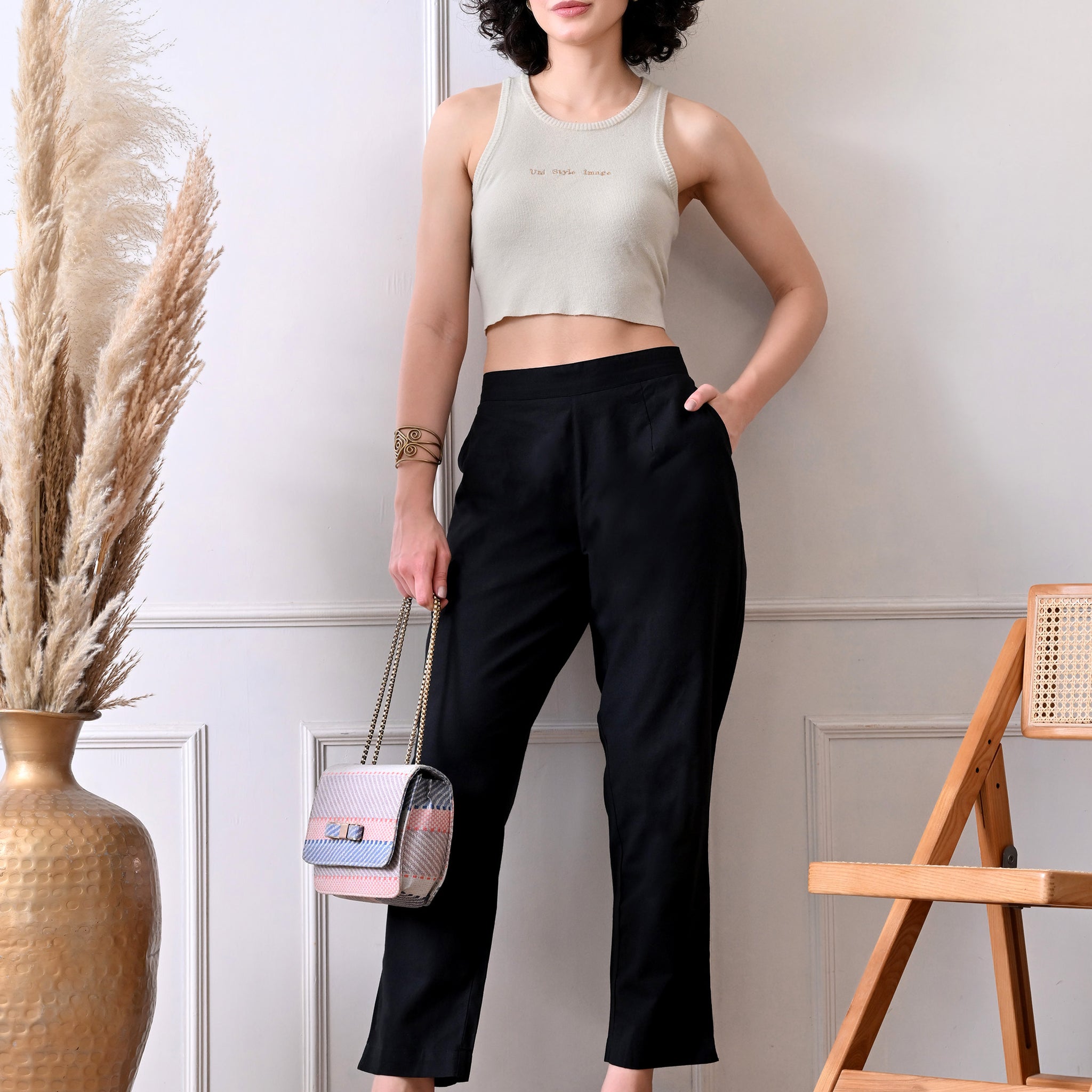 Black Everyday Solid Airy Linen Cotton Pant