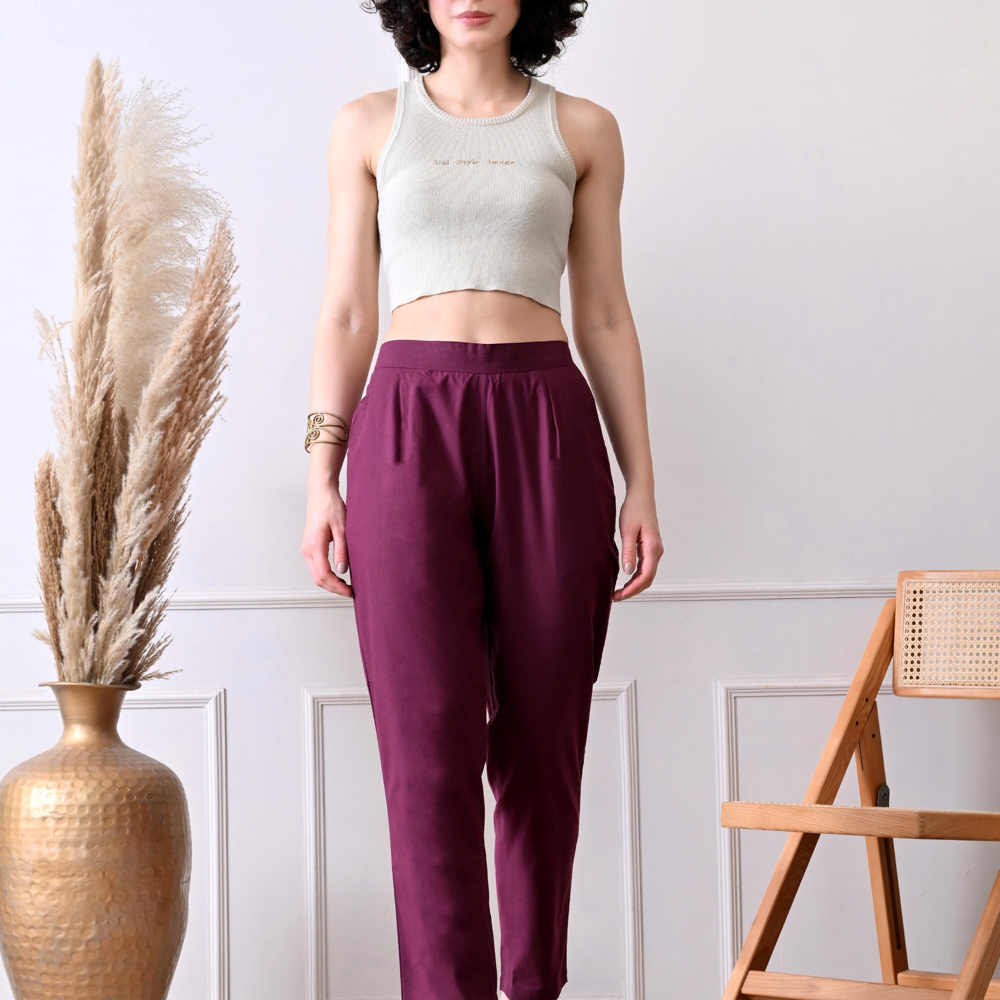 Maroon Everyday Solid Airy Linen Cotton Pant