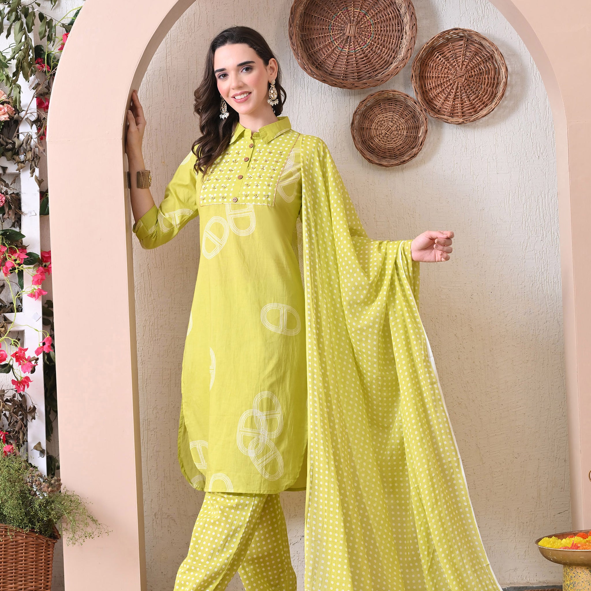 VBA Lemon Yellow Straight Cotton Pant Set