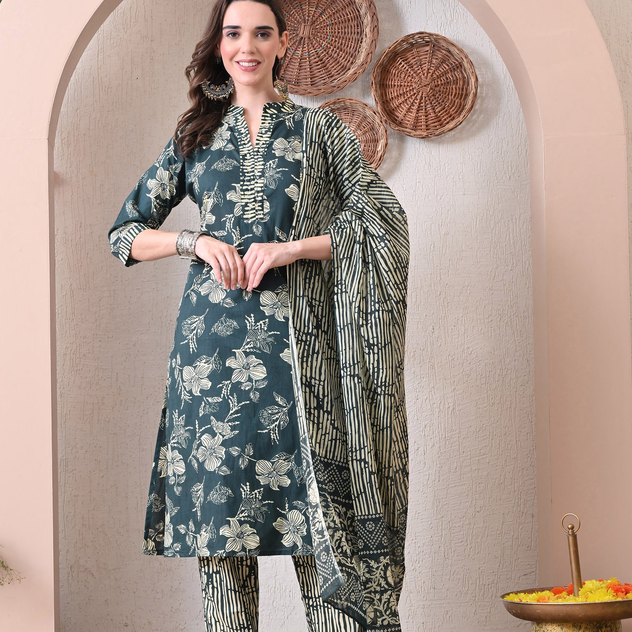 VBA Teal Green Straight Kurta Pent Set