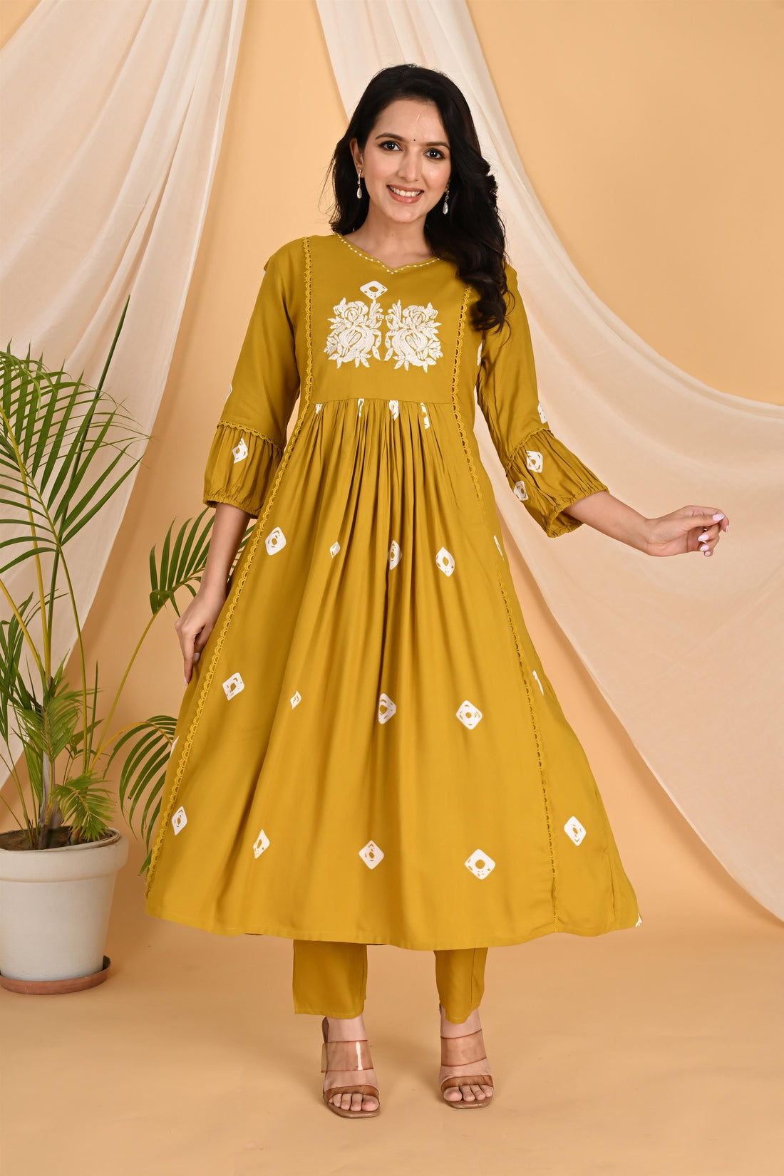 Mustard Flower embroidery kurta set