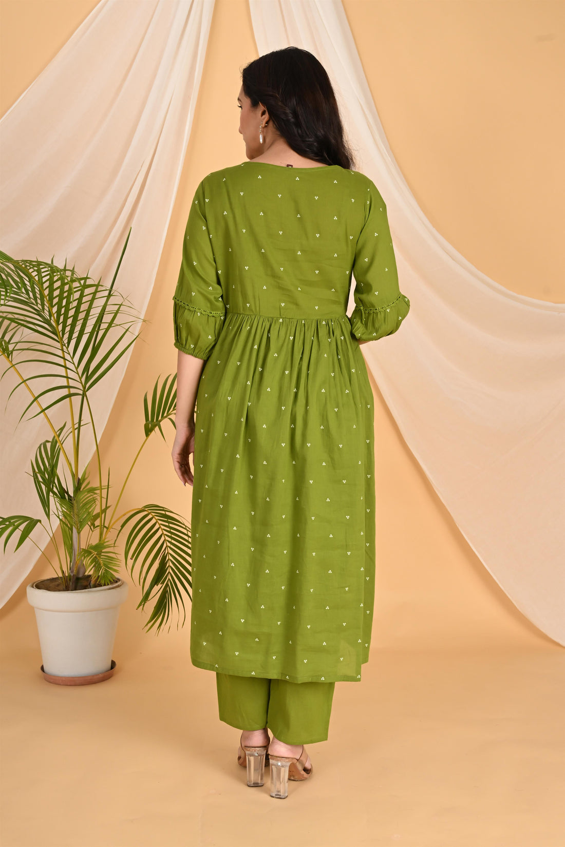 Green Peacock embroidery kurta set