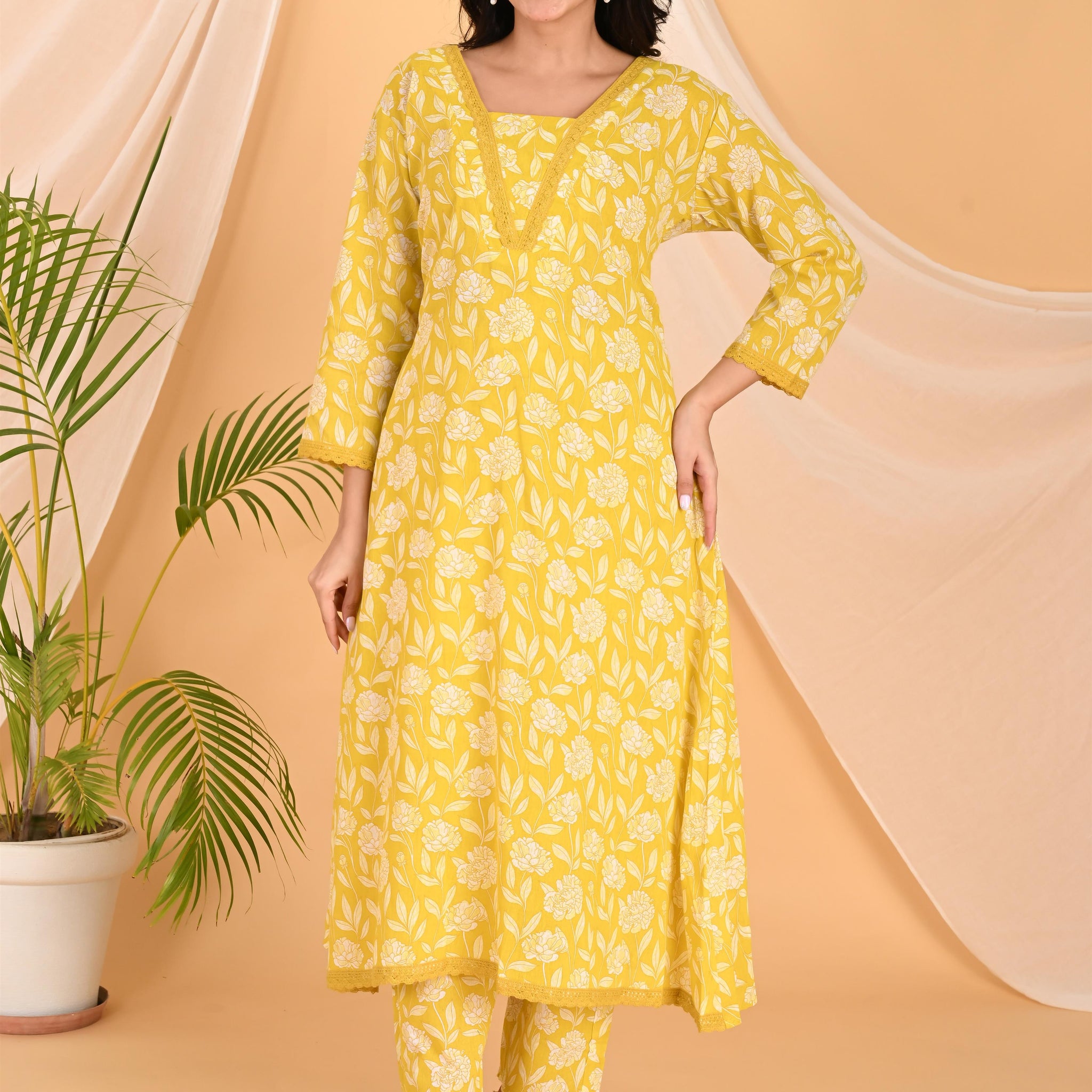 Yellow partywear kurta set