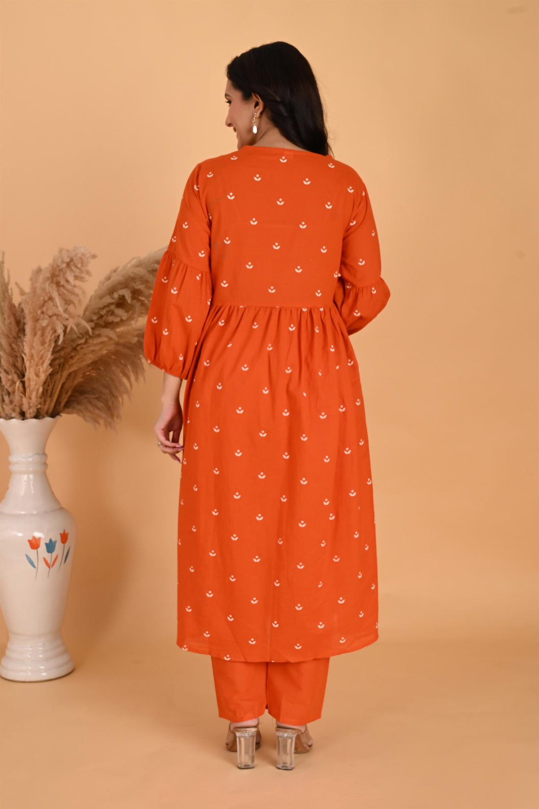 Orange Peacock kurta set