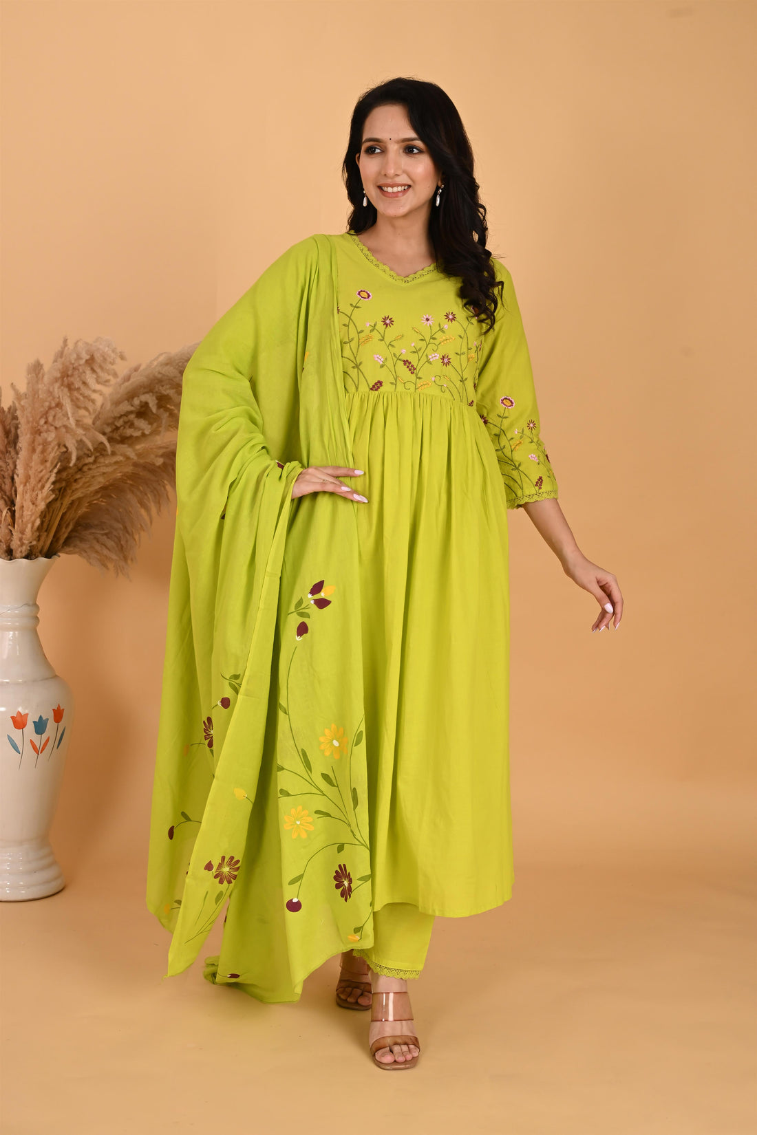 Parrot Green embroidery kurta set