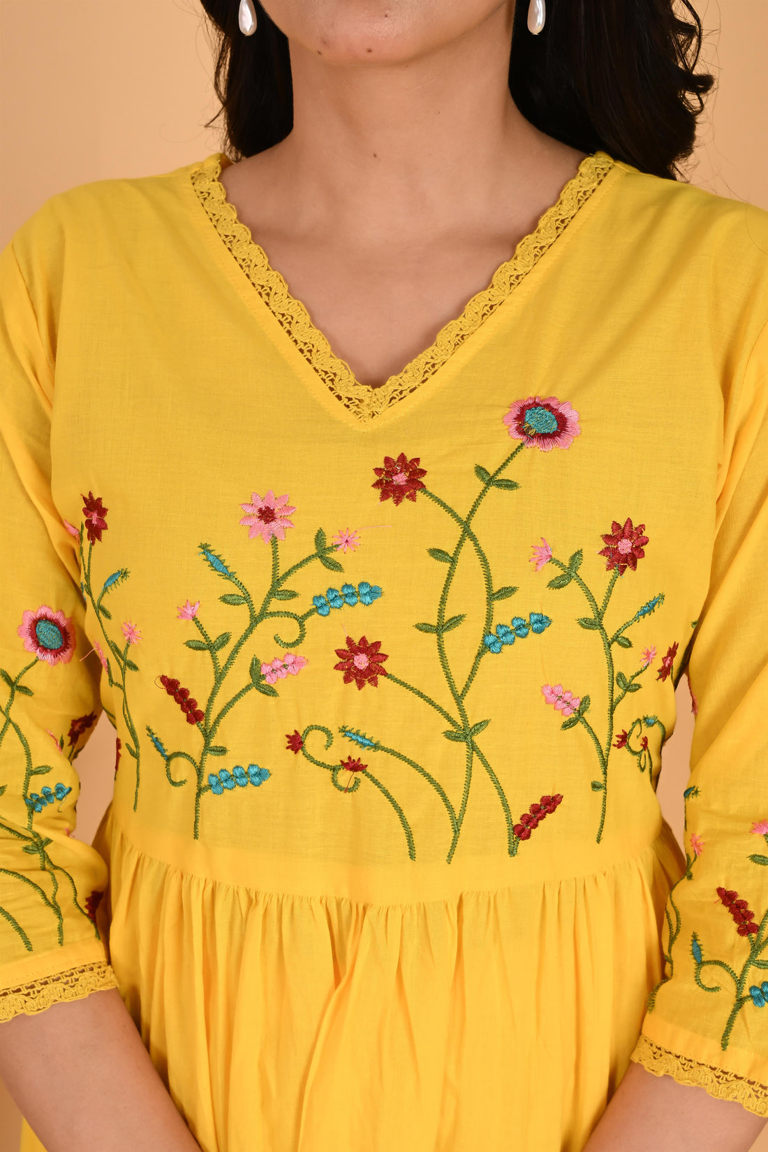 Yellow embroidery kurta set