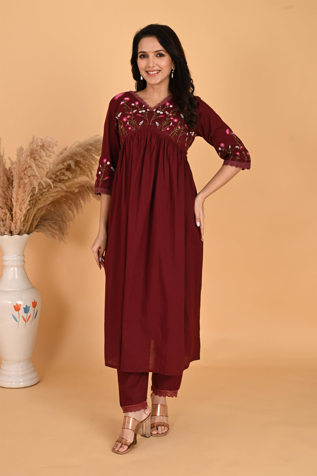 Marron embroidery kurta set
