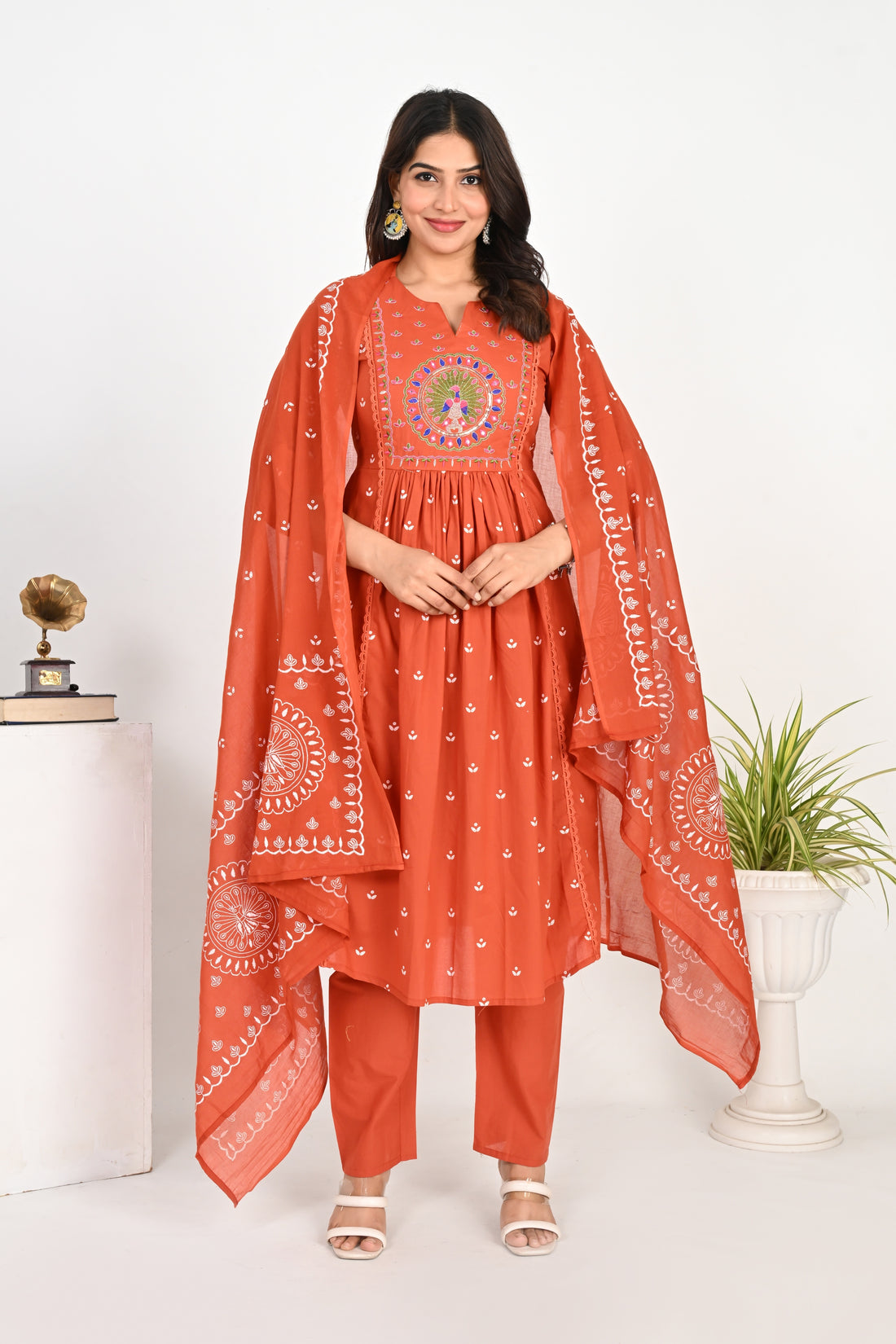 Brick Peacock kurta set