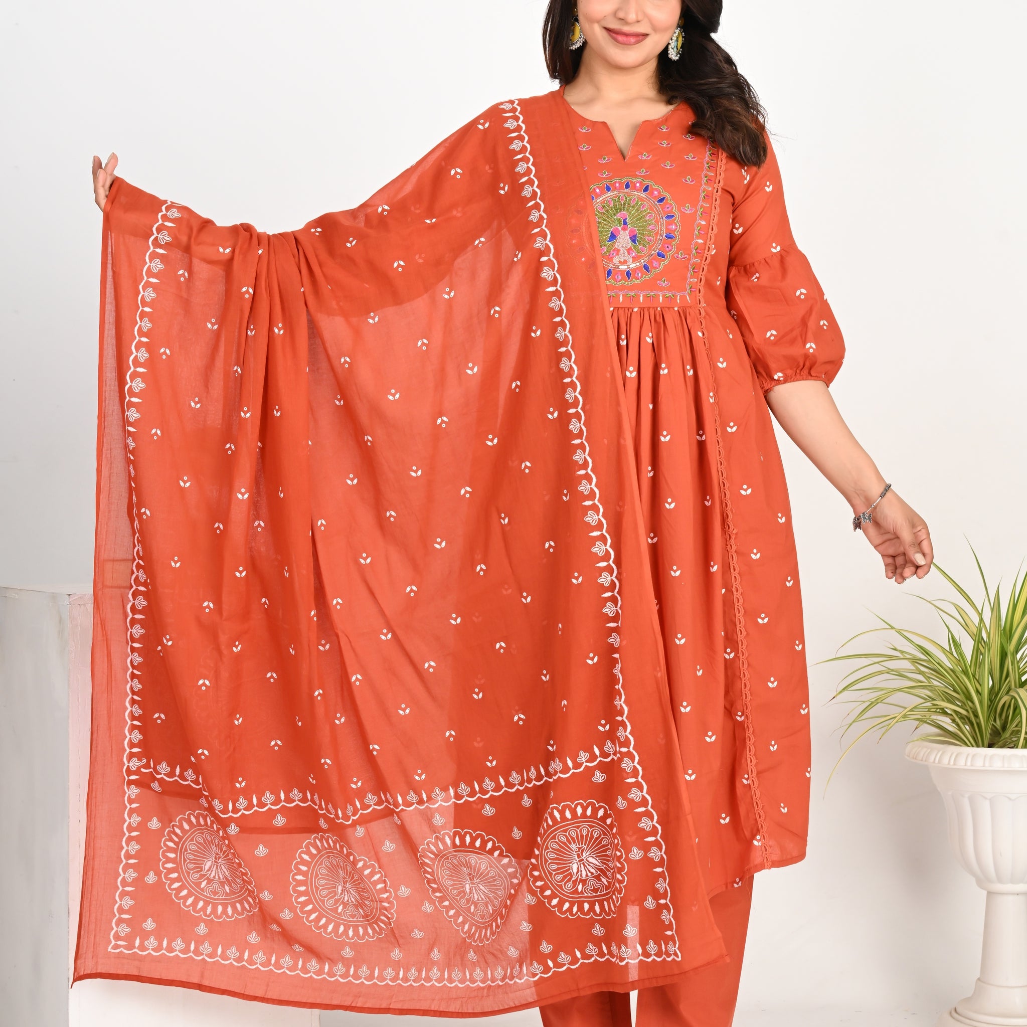 Brick Peacock kurta set