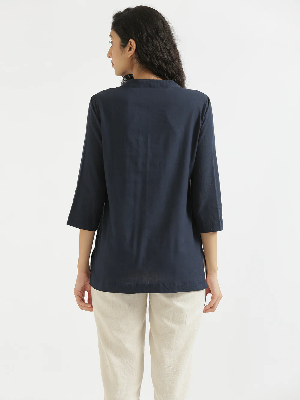 Navy Blue & Beige  Solid Linen Comfortable Short Kurta Combo