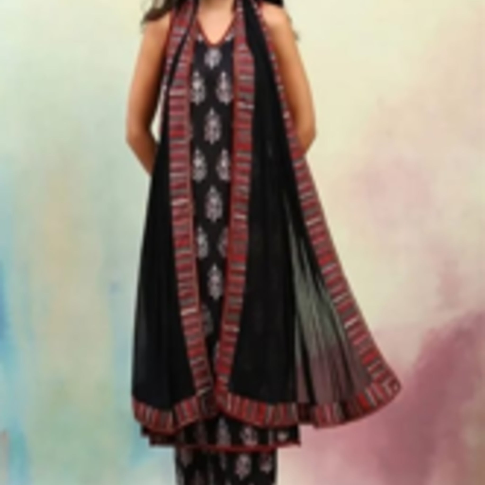 VBA Black Cotton Sleeveless Pure Cotton Kurta Set