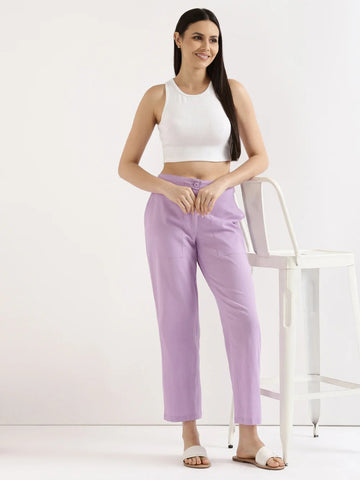 Lilac Everyday Solid Airy Linen Cotton Pant