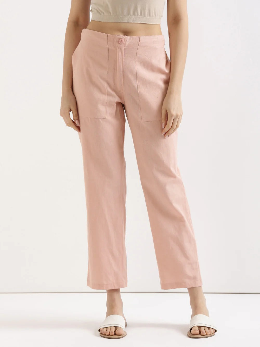 Salmon Pink Everyday Solid Airy Linen Cotton Pant